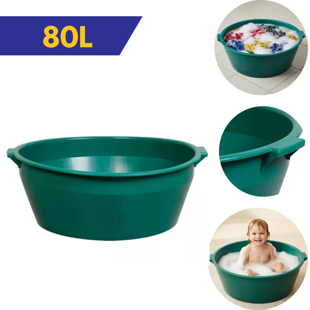 Bacia Plástica 80L Grande com Alça – Banheira, Multiuso, Lavar Roupa,Gigante e Armazenamento