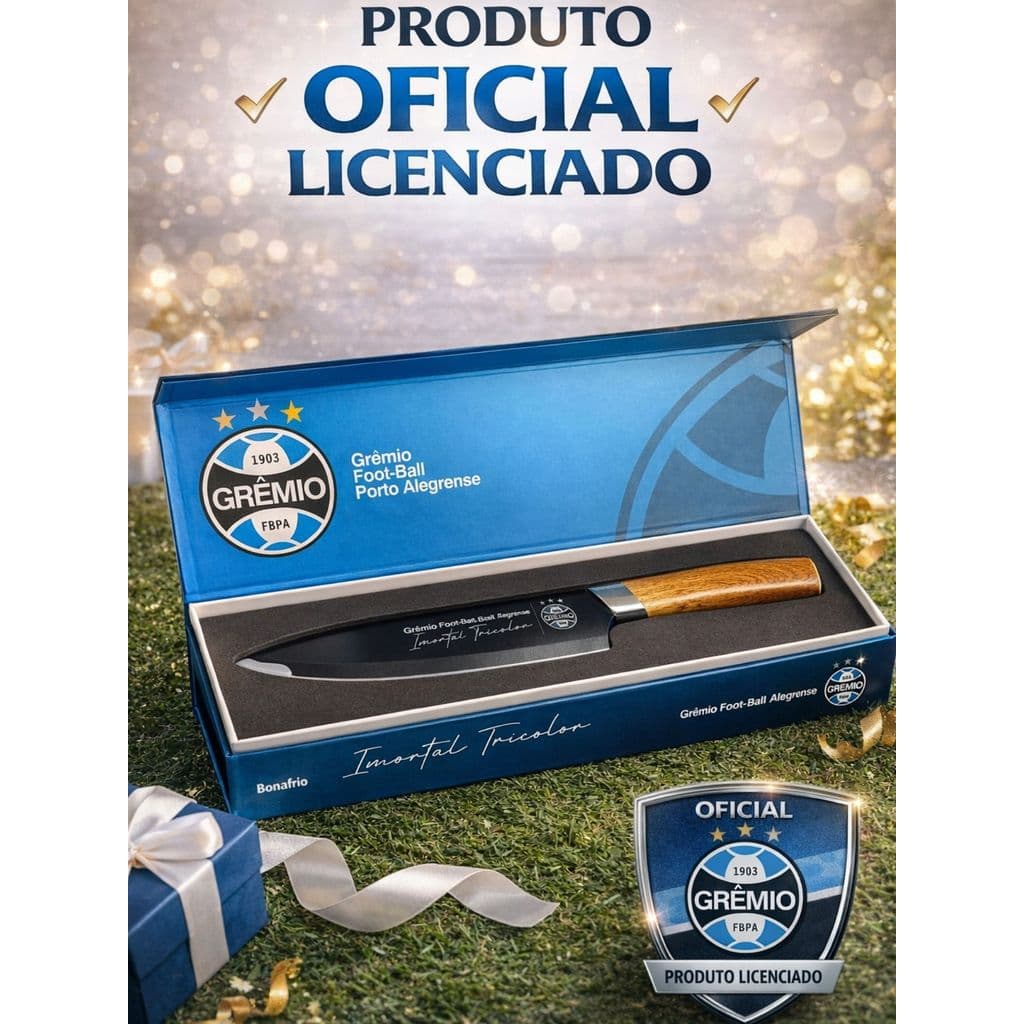 Faca Churrasco Oficial Time Grêmio Cozinha Caixa Presente Aço Inox Premium
