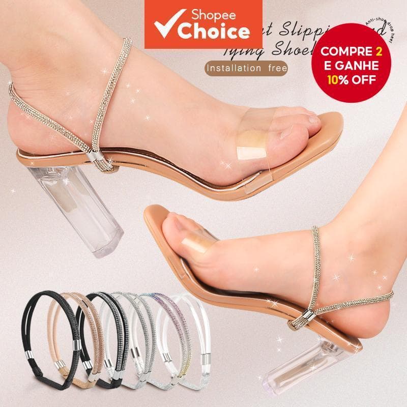 Novas Alças de Sapato Destacáveis para Salto com Cinto para Mulheres, com Cristais e Strass, Anti Loose.