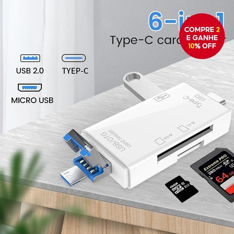 6 Em 1 OTG Type C HUB TF Leitor De Cartão SD USB2.0 Flash Drive Adaptador Micro Para Acessórios De Telefone