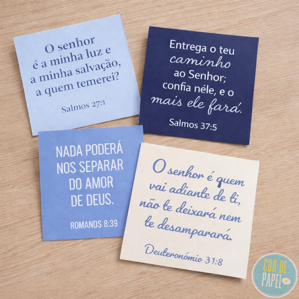 Kit Mini Cartões Tons de Azul Frases de Versiculos 5x5cm