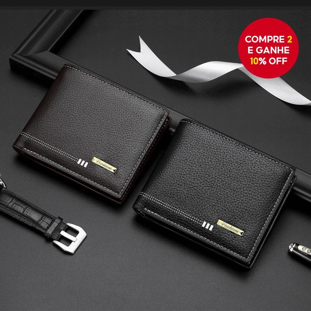  Carteira de Couro Masculina com Estampa de Lichia, Suporte de Cartão com Zíper, Horizontal Curta para Negócios e Casual