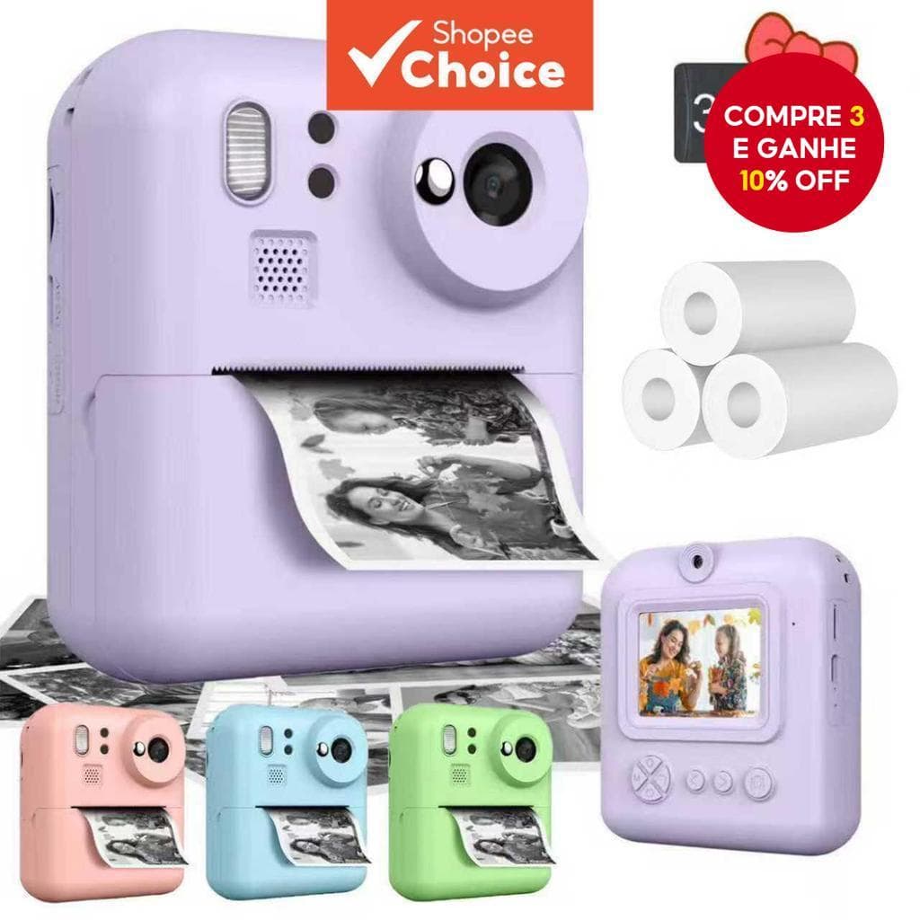 Câmera De Impressão Instantânea Portátil , Zoom 8X , Lente HD 1080P Selfie Tirando Foto , Gravação De Vídeo Presentes Pe