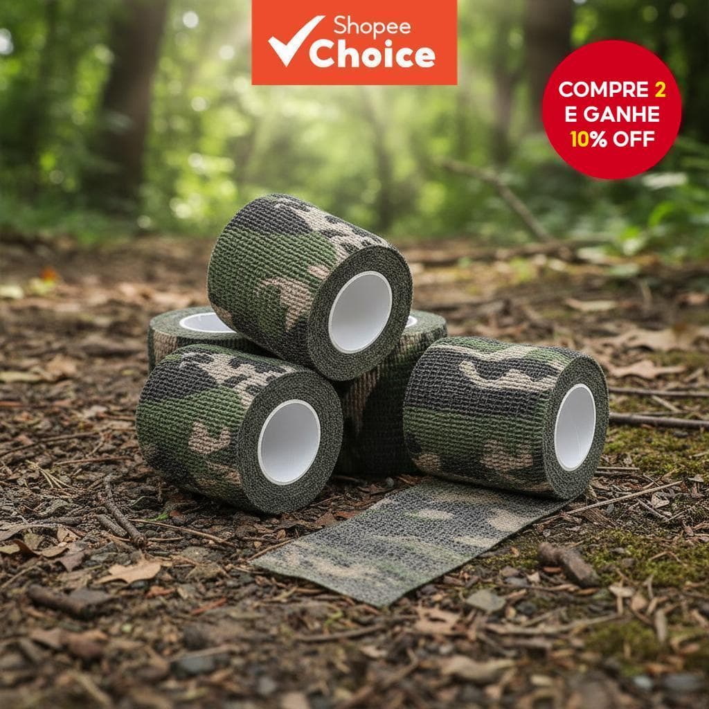  Fita de Caça Invisível 5cm*4,5m, Bandagem Camuflada Autoadesiva à Prova d'Água para Camping