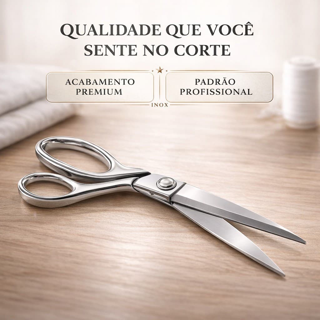 Tesoura Profissional para Costureira 26cm Prata Cromada
