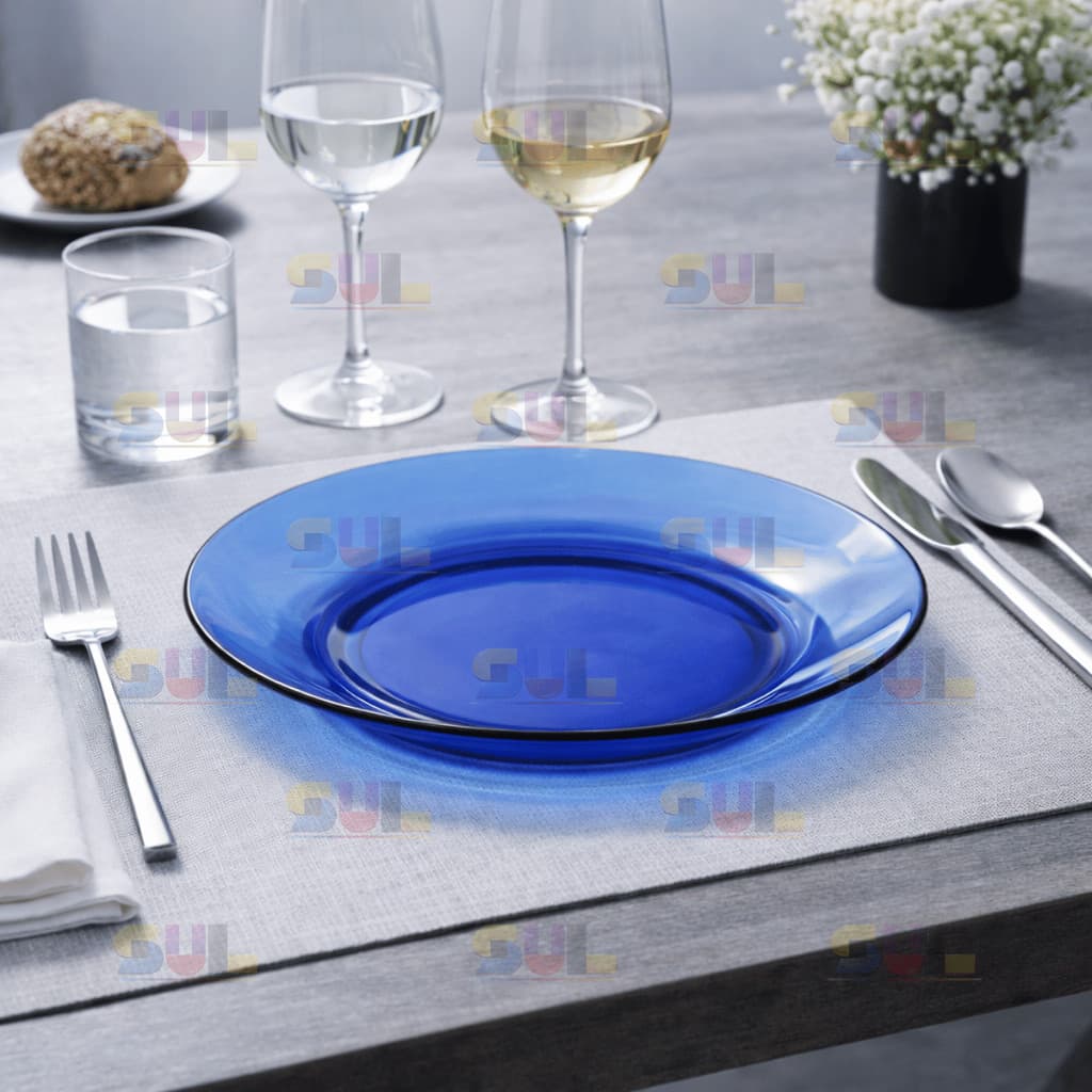 Jogo de Prato de Vidro 8 PEÇAS AZUL LISO Temperado Louça Pratos Mesa Cozinha Decoração Moderna