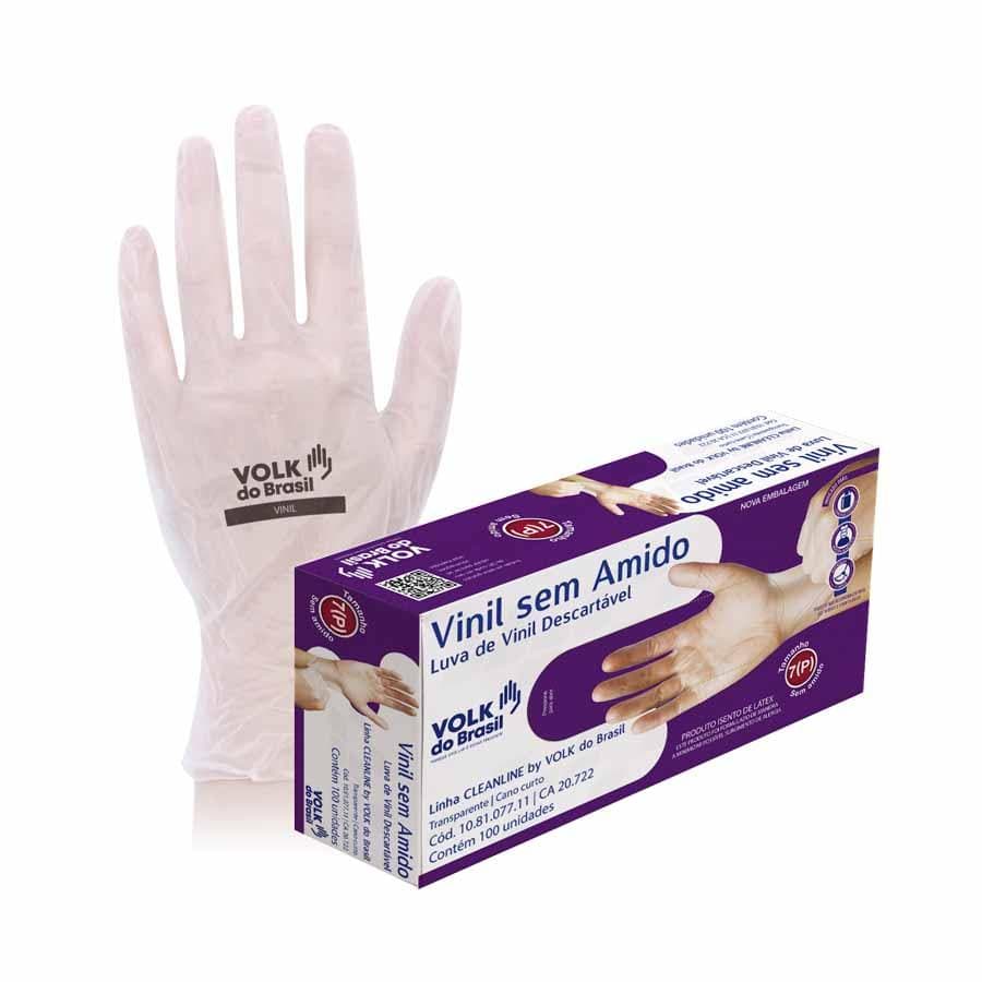 Luva de Vinil Descartável Sem Amido Transparente 100 Unidades Volk CA 48748