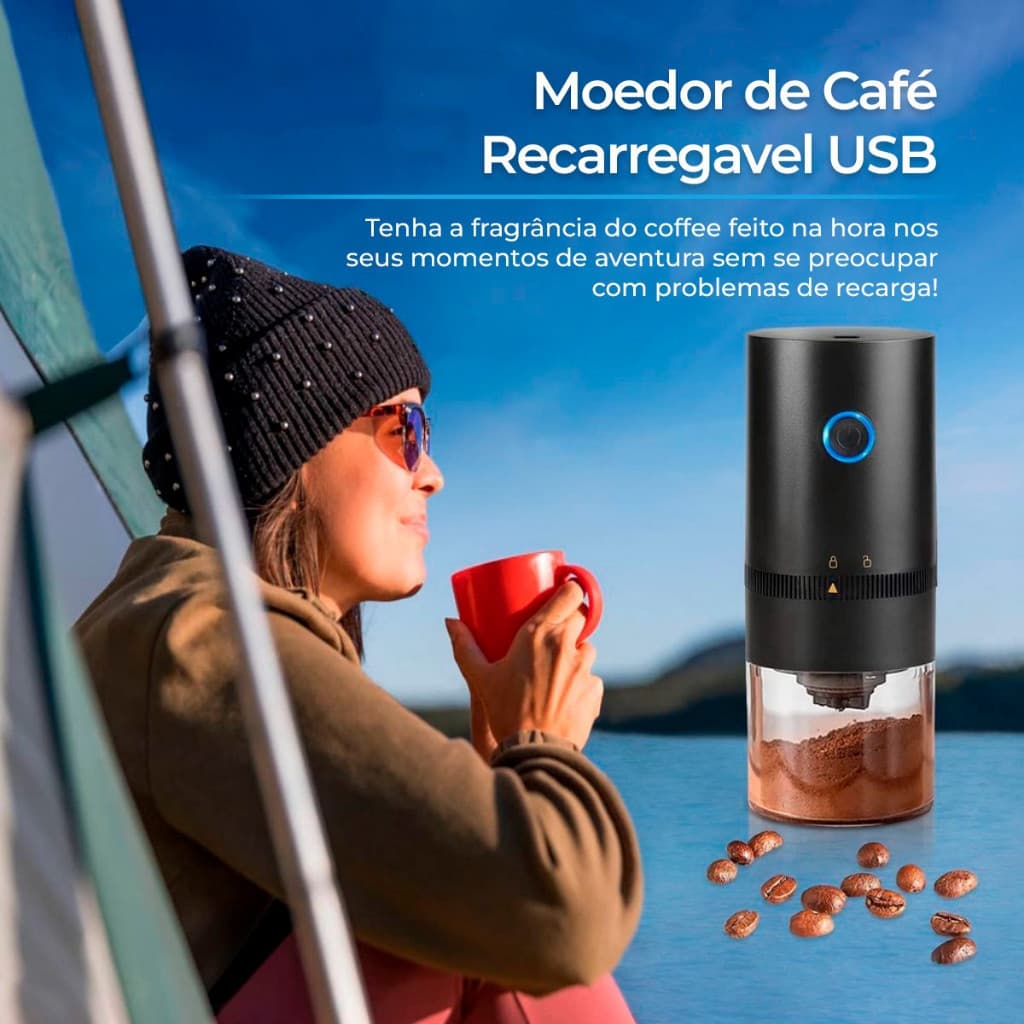 Moedor Café Elétrico Grão de Café Recarregável Portátil Ajuste Níveis de Moagem