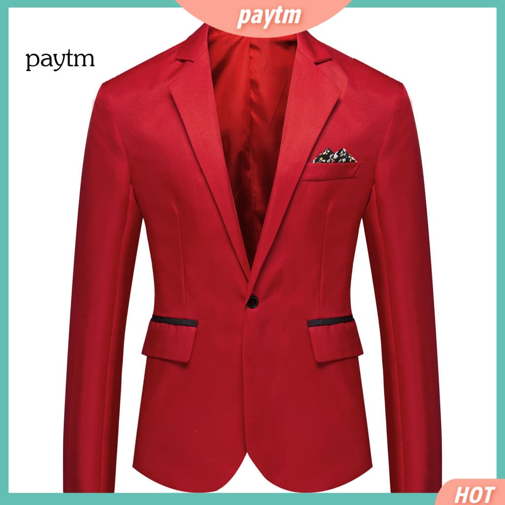 Moda Um Botão Lapela Casual Masculino Blazer Manga Longa Decorativo Bolso Terno Casaco Workwear