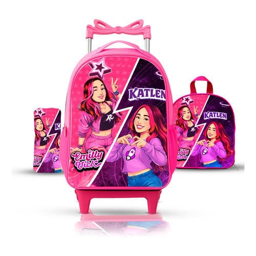 Kit Mochila Escolar Rodinha Emilly Vick E Katlen Mochila Lancheira Estojo Ou Só a Mochila
