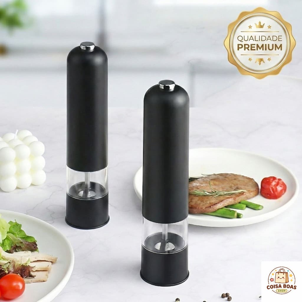 Moedor de Pimenta e Sal Grosso Elétrico Automático Ajustável Com Luz LED Premium