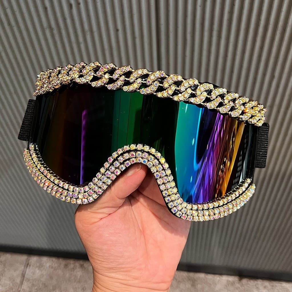 2025 óculos de montanhismo luxo strass decoração à prova de areia Anti-poeira ciclismo grande quadro esponja Silicone óc