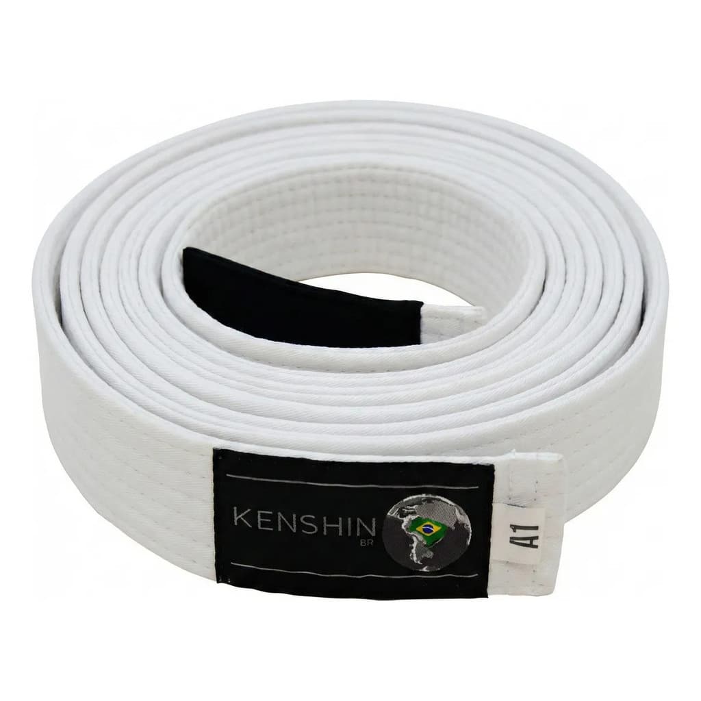 Faixa Kenshin Jiu Jitsu em Algodão com Reforço em Borracha EVA e Tarja de Graduação