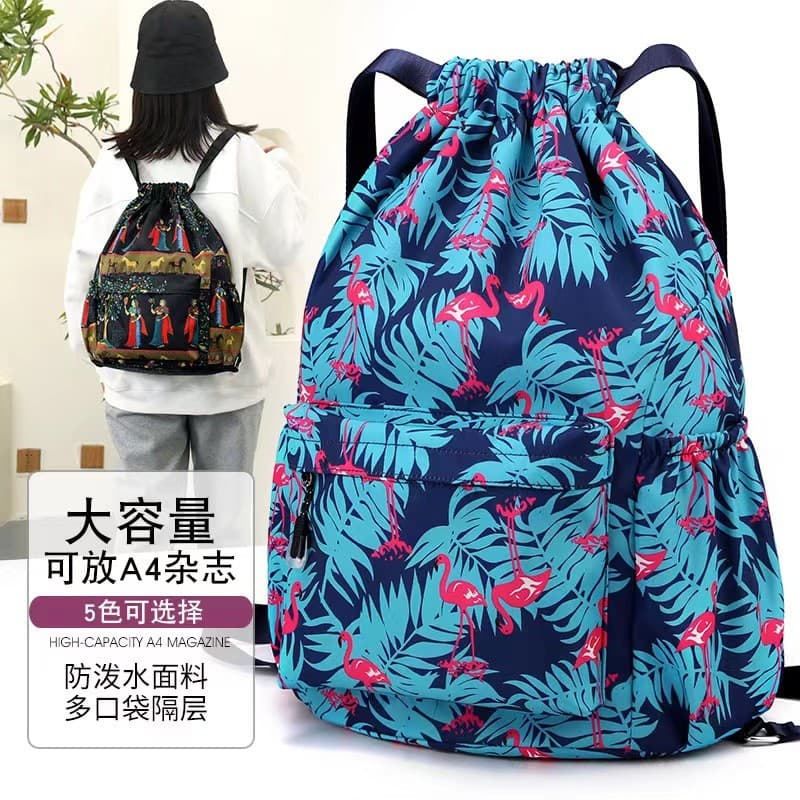 2023 novo estilo mochila com cordão das mulheres dos homens bolso com cordão simples leve dobrável saco à prova dwaterpr