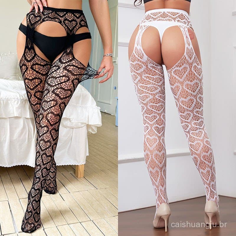 Ligas Sexy Meias Femininas Crothless Collants Lingerie Para Fora Meia-Calça Acessórios Sexuais Eróticos Altas Conjunto