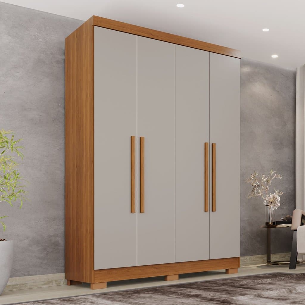 Guarda-roupa Casal 4 Portas 2 Gavetas França Cinamomo/Off White