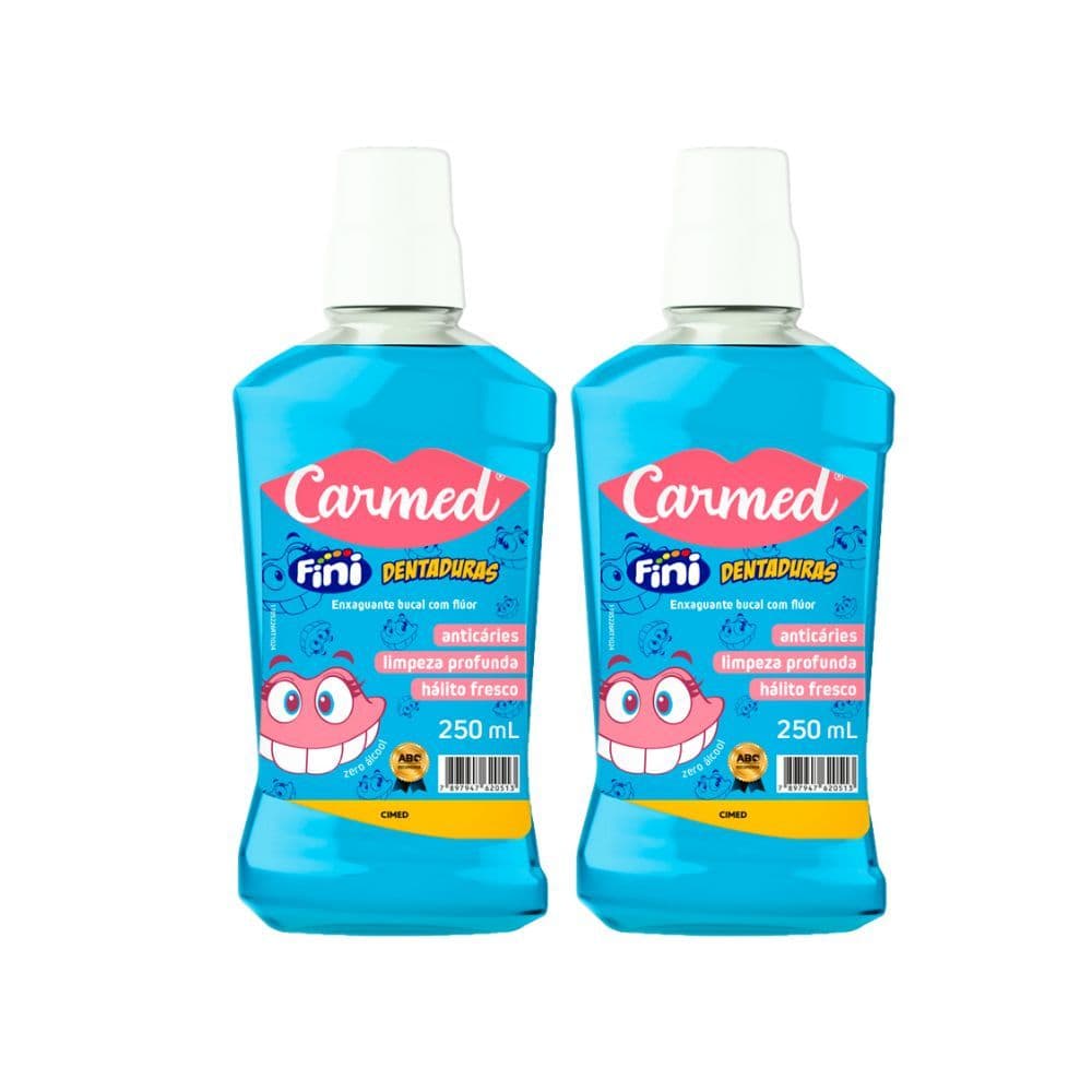 Kit 2 Enxaguante Bucal Carmed Fini Dentadura com Flúor Zero Álcool 250ml