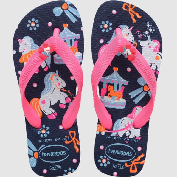 Chinelo Havaianas Infantil Menina Azul e Rosa + Uma Toalhinha Sortida