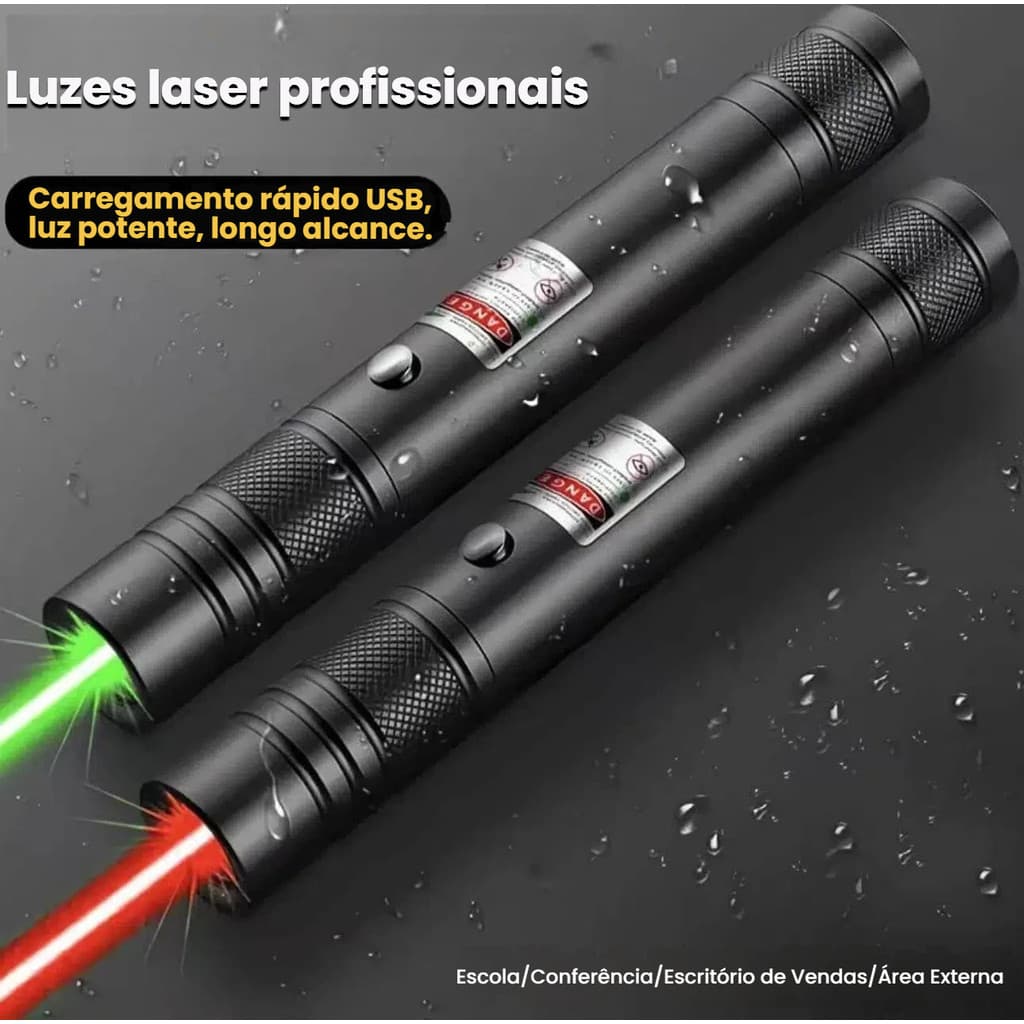 Laser Verde e Vermelho 532nm Alta Potência – Alcance Longo, USB ou Pilhas