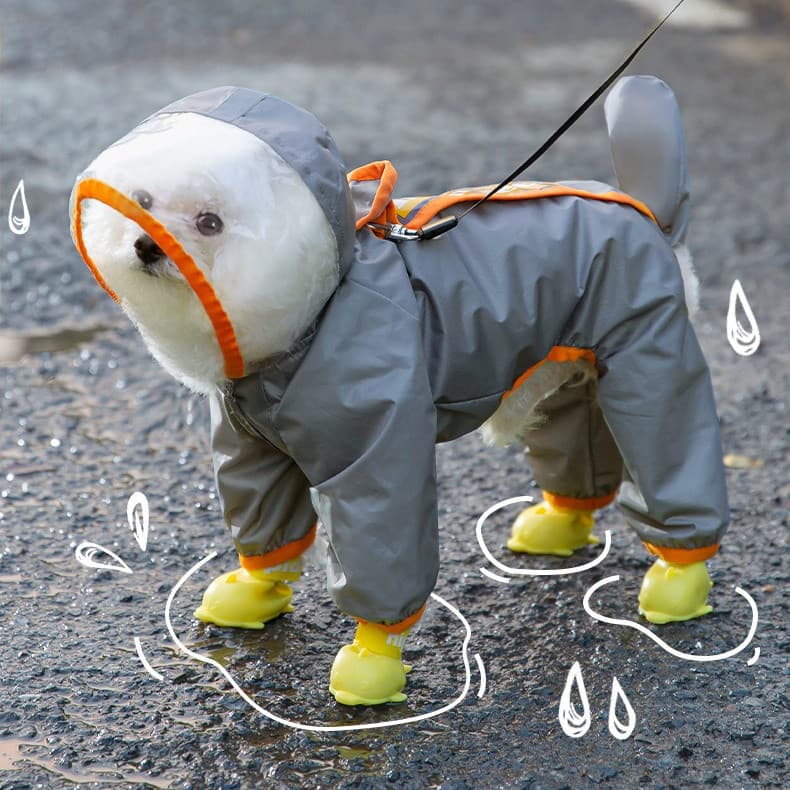 Capa De Chuva Para Cachorro À Prova D'água Com Chapéu E Anel De Reboque Pet Roupas Gerais Rainy Reflective Stripe Rain C