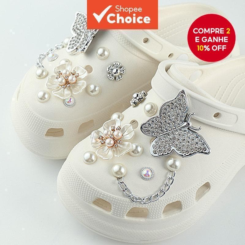 Pérola Strass Borboleta Sapato Encantos Conjunto Elegante Acessórios Decorativos Para Tamancos Sandálias Mulheres Menina
