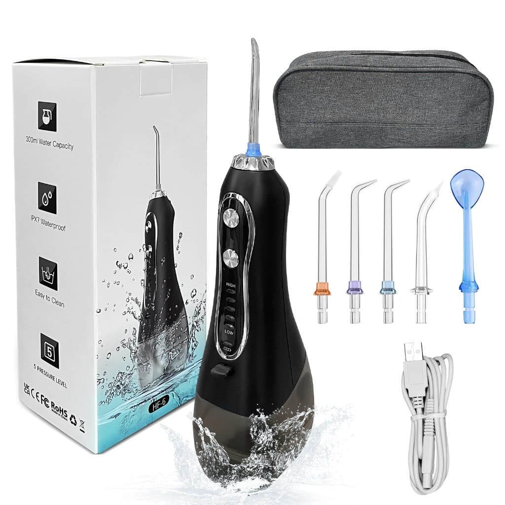 Irrigador oral portátil 300ML - 5 marchas Ajuste IPX7 Impermeável + 5 Bicos