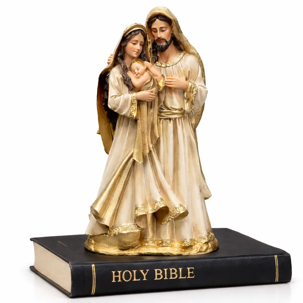 Sagrada Família Imagem Religiosa 20cm Estátua Decorativa Católica Sacra Gesso Com Resina