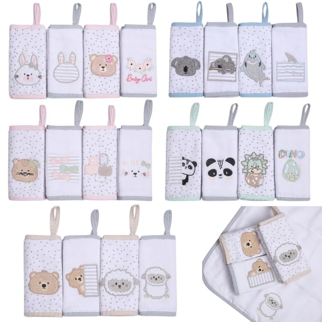 Pano de Boca Papi Friends – Kit 4 Unidades com Prendedor de Chupeta, Algodão Macio e Absorvente - Envio Imediato Premium