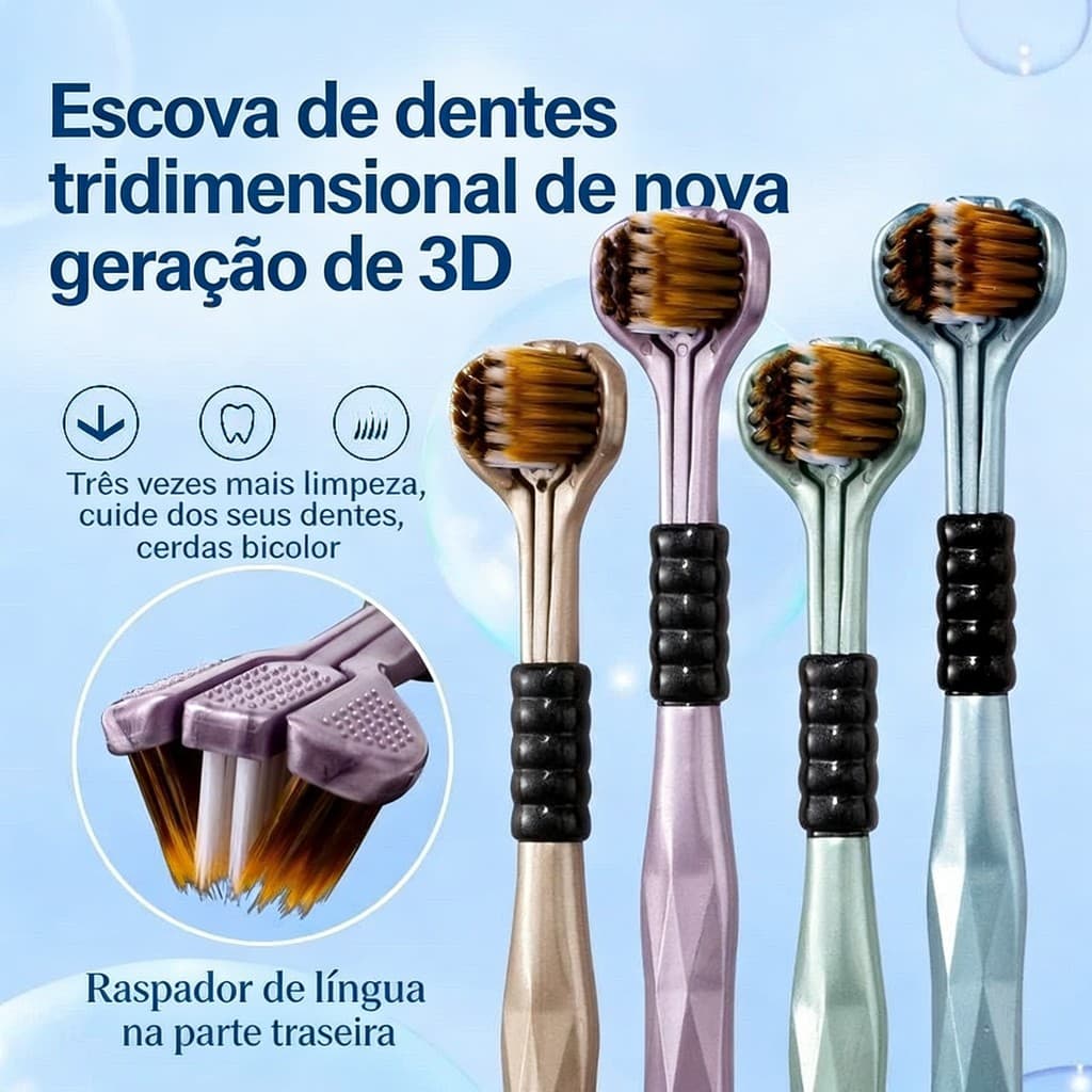 Kit2Escova De Dentes De Três Lados De 360 Graus Macaron Adulto Cerdas Macias Cabeças Duras Saburra De Língua Cuidado