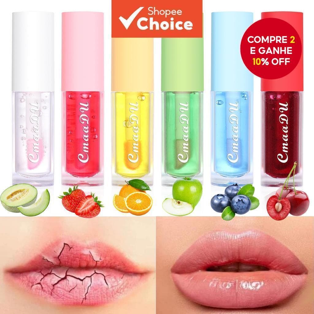 Hidratante para Lábios Sabor Frutas 6 Cores Mudança de Cor Glaze Prevenir Seco e Rachado