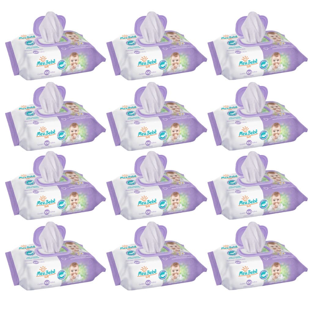 Kit Lenço/Toalha umedecida Meu Bebê Soft c/ 1200 unid. - 12 pacotes c/ 100 unid. Fleep top