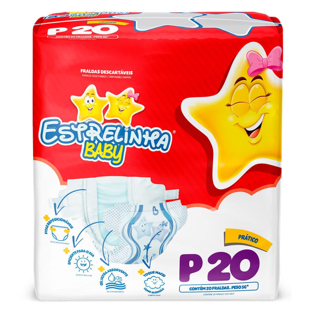 Fralda Estrelinha Baby Tamanho P Pacote Prático 20 Unidades Descartáveis