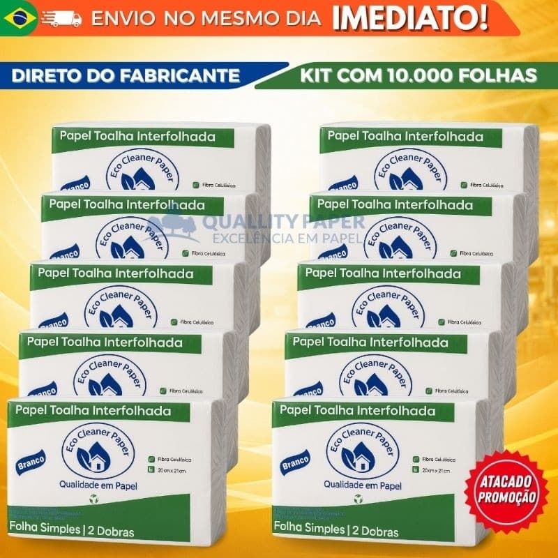 Papel Interfolha 20x21 cm Branco | para secar as mãos Ideal para Banheiro, Cozinha e Empresas-10.000 folhas