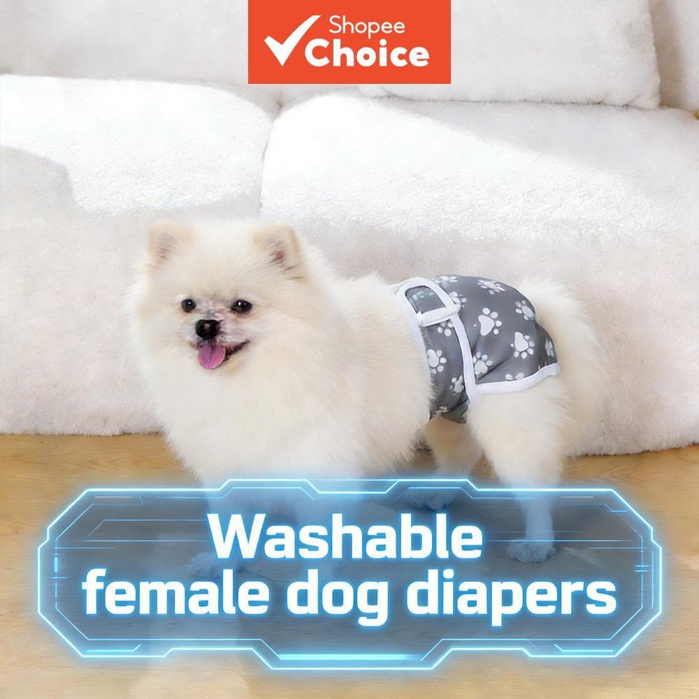  Calça higiênica reutilizável para cadela, de tecido lavável com velcro ajustável na cintura, proteção higiênica