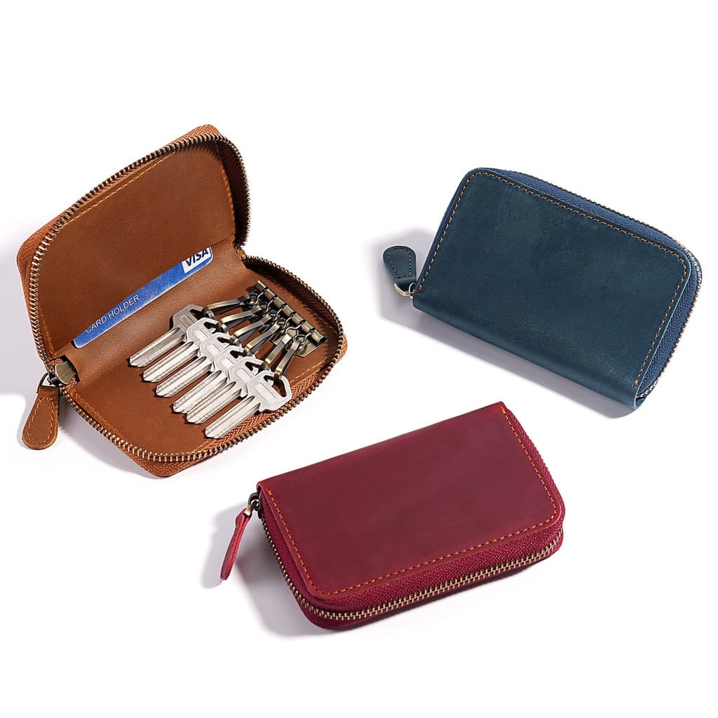 Crazy Horse Couro Chave Caso Couro Genuíno Zíper Casa Chave Caso Masculino Primeira Camada Caso Chave de Couro