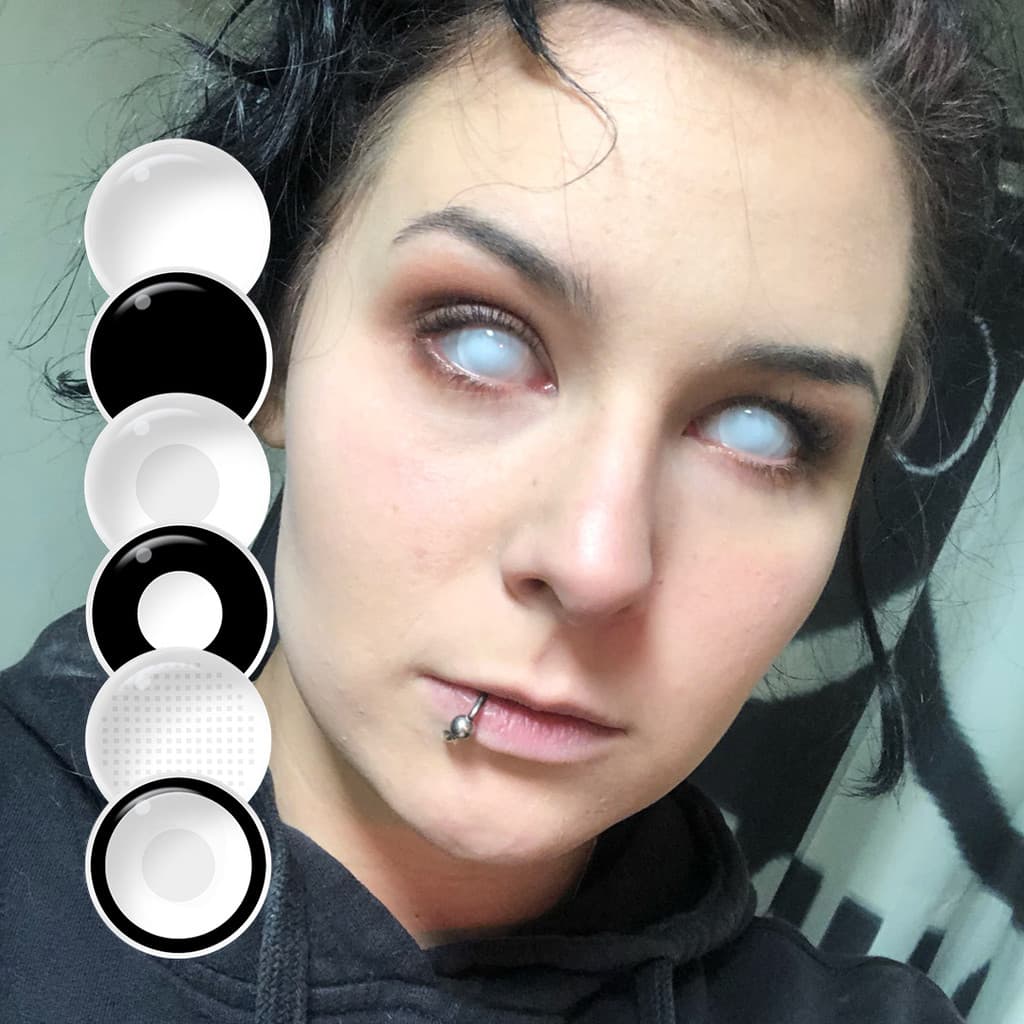 Lentes De Contato Cosplay Olho para o dia das bruxas  Branca E Preto Anual 1 Par