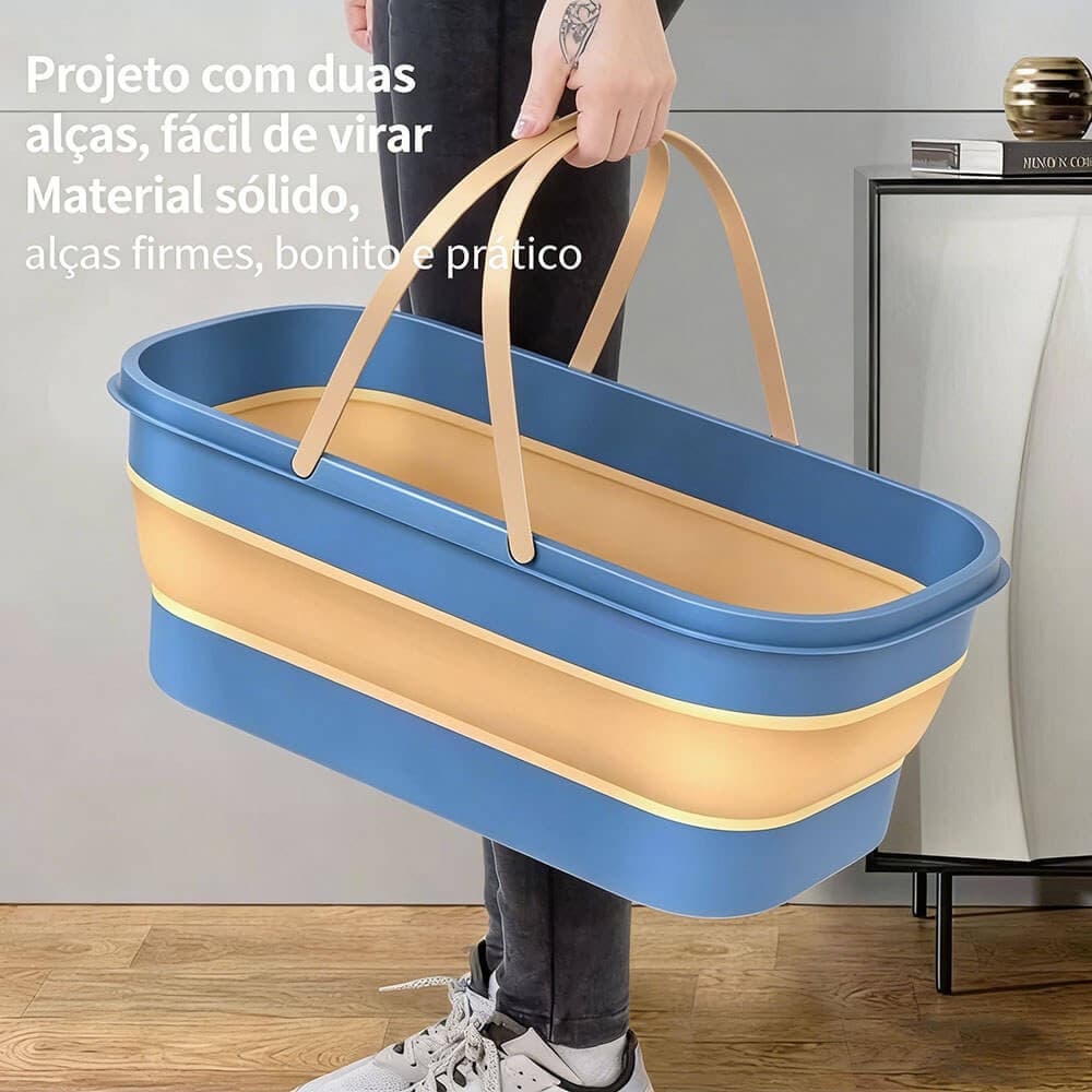 Balde Dobrável Retangular Silicone com Alça Pratico Retrátil Mop |56.5CMx26CM
