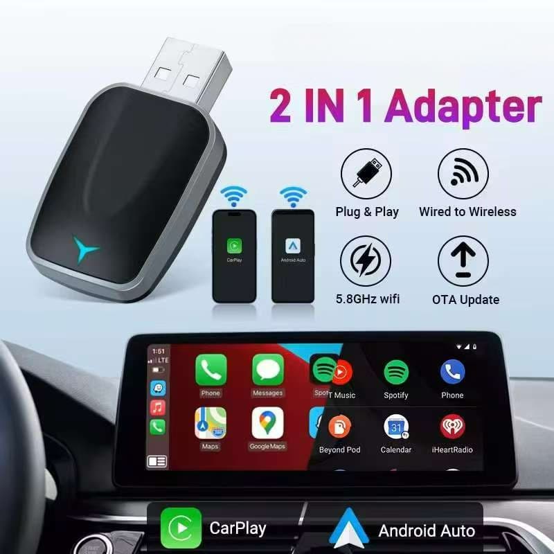 Mini Adaptador AI Box 2 Em 1 Com Fio Para Carplay Sem E Android Auto Compatível 99 % De Carros Plug and Play WiFi Smart 