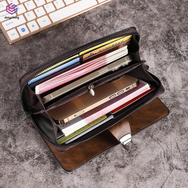 Carteira Longa Masculina De Couro PU Com Bolso Para Moedas-Bolsa De Telefone De Alta Capacidade Homens