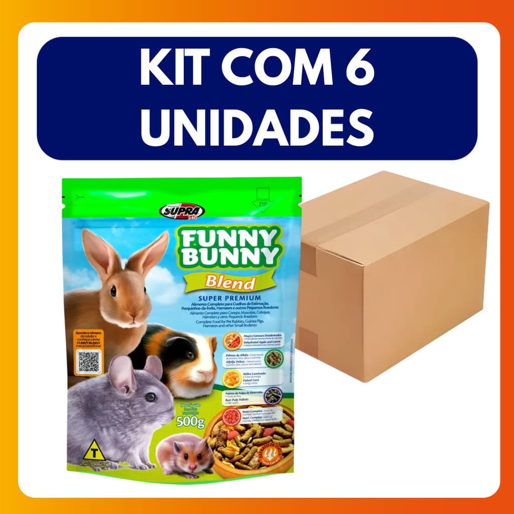 Kit C/6 Unidades Ração para Coelho Funny Bunny Blend 500g