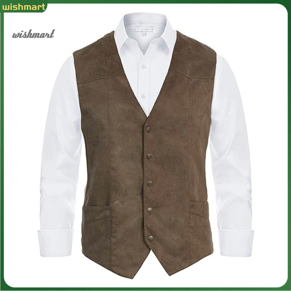Men Suit Vest V-neck Men's Slim Fit Waistcoat with Pockets Single Breasted Formal Business Sleeveless Solid Color Dress 