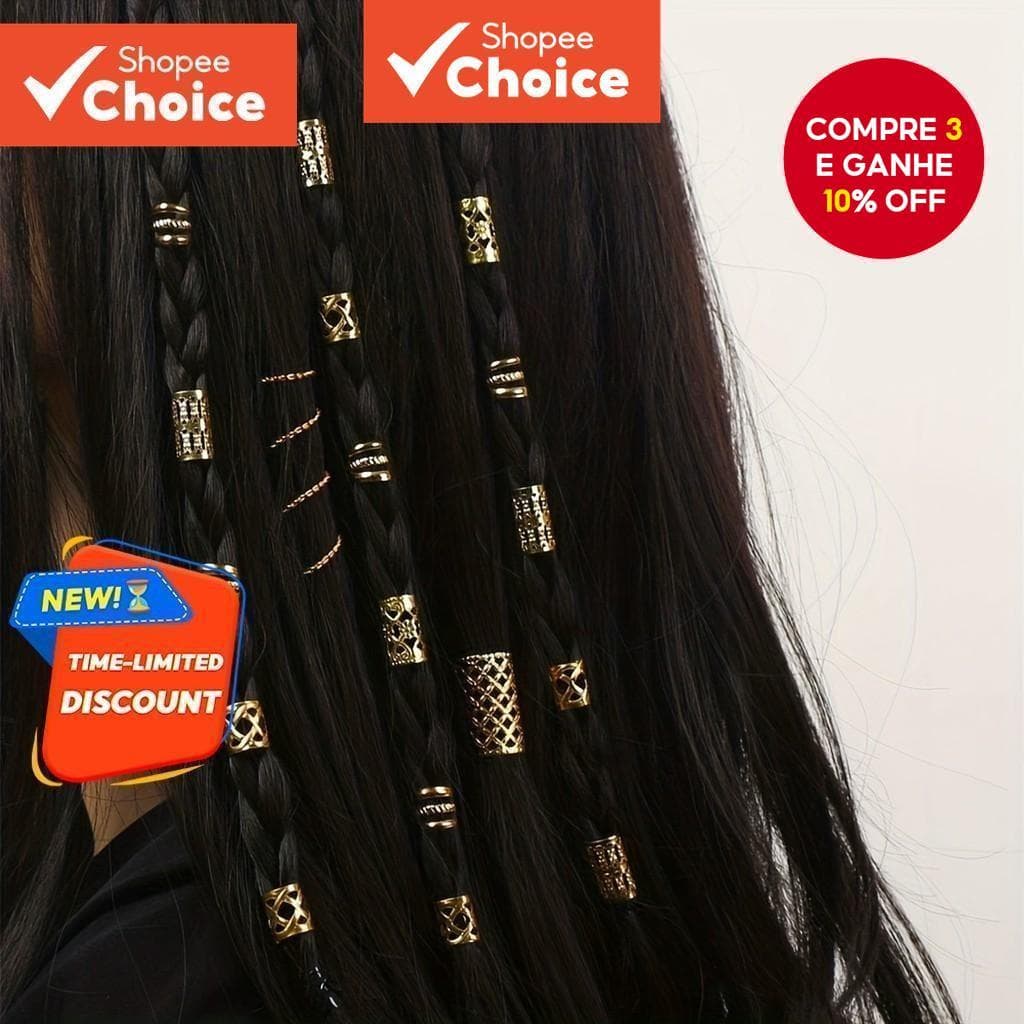 40 Peças De Anéis De Cabelo Ocos De Metal Para Dreadlocks-Acessórios De Extensão De Trança Mulheres