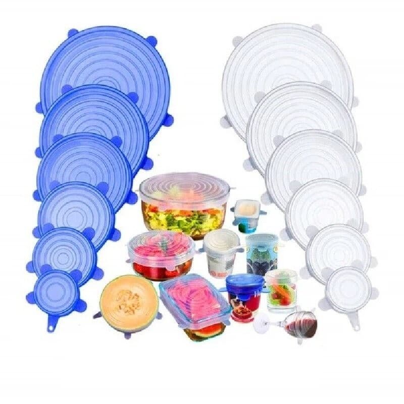 Kit6/12/18 Tampas de Silicone Reutilizáveis ​​– Elásticas Universais para Panelas, Tigelas e Recipientes