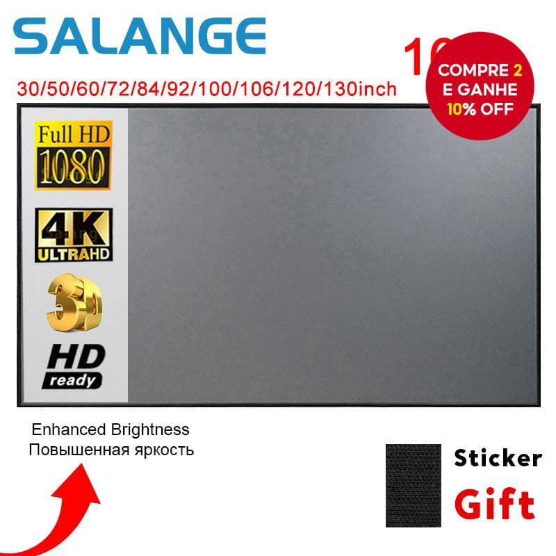  SALANGE tecido sintético refletivo de borda preta 60/72/84/100/120/130 polegadas 16:9 portátil para projeção adequado