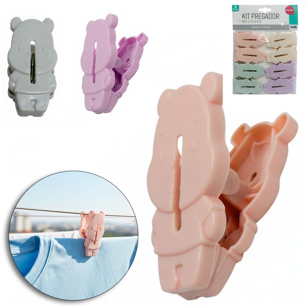 Prendedor Plastico De Ursinho Para Alimento Saquinho Roupa Pacote Com 8 ou 16 Unidades
