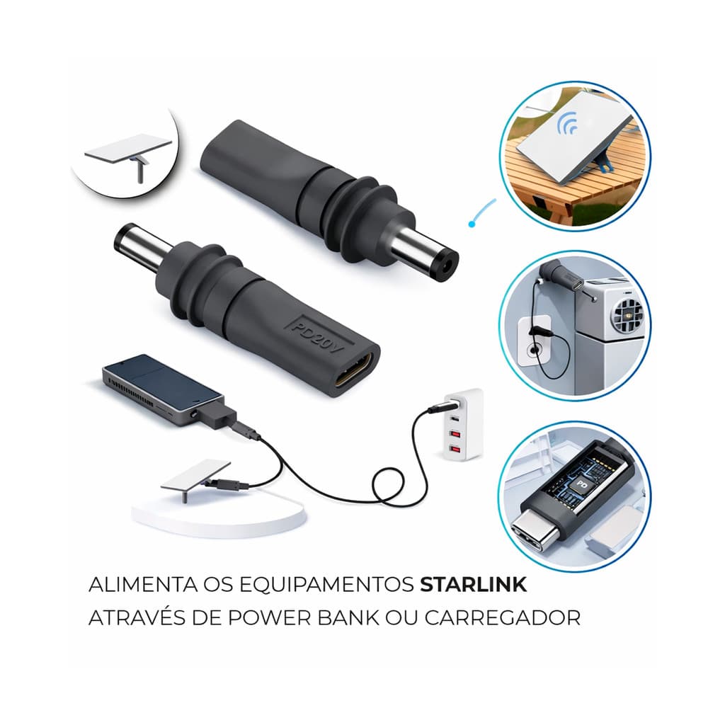 Adaptador USB-C Starlink Mini 100W à Prova D'água Power Bank