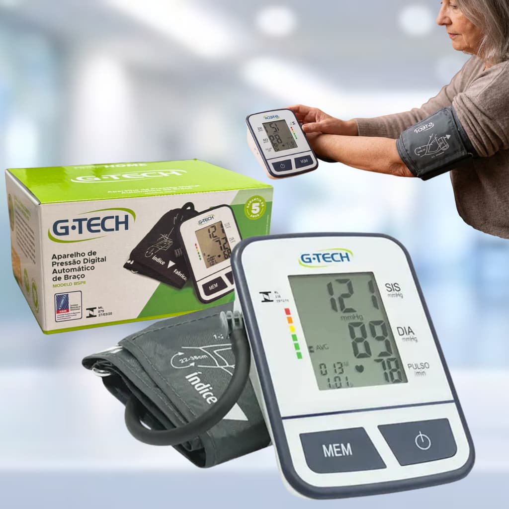 Aparelho de Pressão Arterial Digital Medidor Aferidor Braço G-Tech BSP11 Monitor Medir Aferir