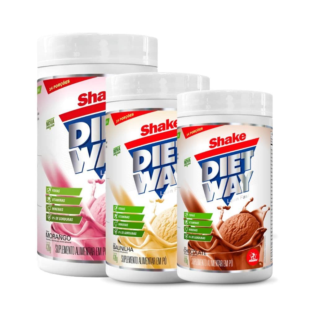 KIT Napolitano Shake Diet Way Morango, Baunilha e Chocolate 420g Midway