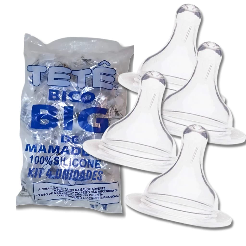 Bico De Mamadeira Big Grande Redondo De Silicone Kit Com 4 Unidades Tetê