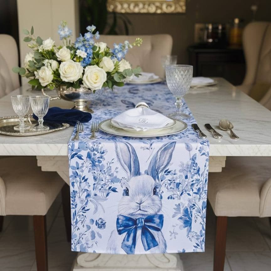 Trilho Caminho de Mesa Decorativo Páscoa 140X40cm Coelho e Flores pronta entrega melhor preço